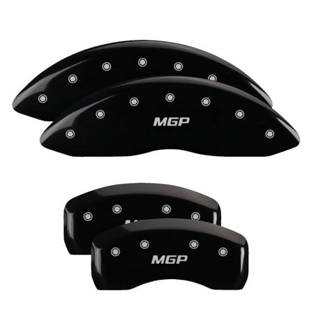 MGP 4 Caliper Covers Engraved Front Pontiac Engraved Rear Arrow Black finish silver ch Fits select: 1997 PONTIAC FIREBIRD