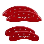 MGP 4 Caliper Covers Engraved Front Rear 11-18 Jeep Grand Cherokee Red Finish Silver SRT Logo - 42020SSRTRD Fits select 2014-2018 JEEP GRAND CHEROKEE LIMITED, 2011-2013 JEEP GRAND CHEROKEE LAREDO