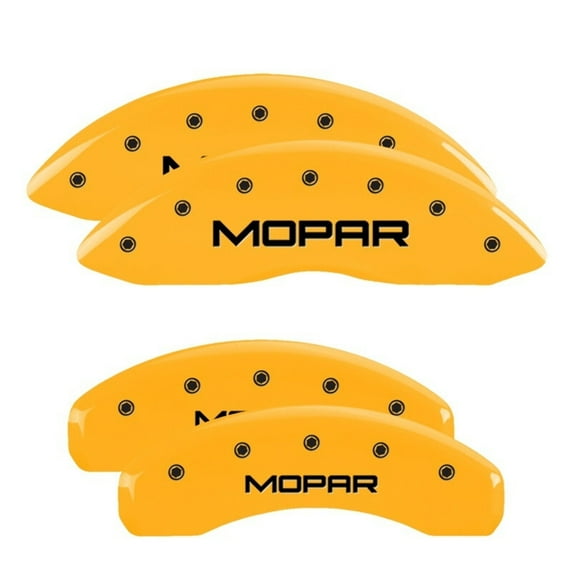 MGP 4 Caliper Covers Engraved Front Rear 11-18 Jeep Grand Cherokee Yellow Finish Black Mopar Logo - 42020SMOPYL Fits select: 2014-2018 JEEP GRAND CHEROKEE LIMITED