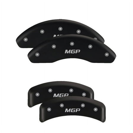 MGP 4 Caliper Covers Engraved Front & Rear Block/Challenger Black finish silver ch Fits select: 2016-2019 DODGE CHARGER SXT, 2012-2019 DODGE CHALLENGER SXT