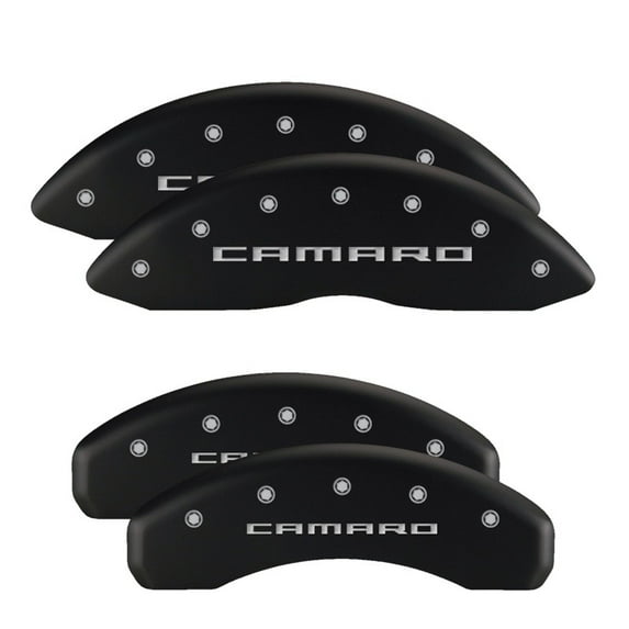 MGP 4 Caliper Covers Engraved Front & Rear Chevy racing Black finish silver ch Fits select: 2000-2005 CHEVROLET IMPALA, 2004 CHEVROLET MONTE CARLO SS SUPERCHARGED