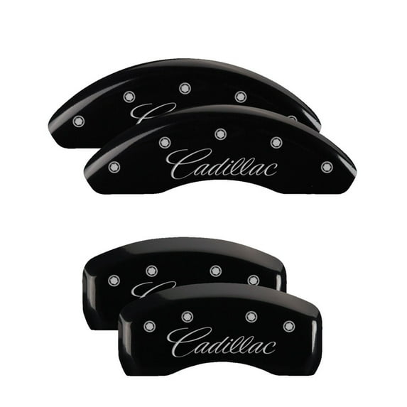 MGP 4 Caliper Covers Engraved Front & Rear Cursive/Cadillac Black finish silver ch Fits select: 2007 CADILLAC CTS-V HI FEATURE V6, 2006 CADILLAC CTS-V