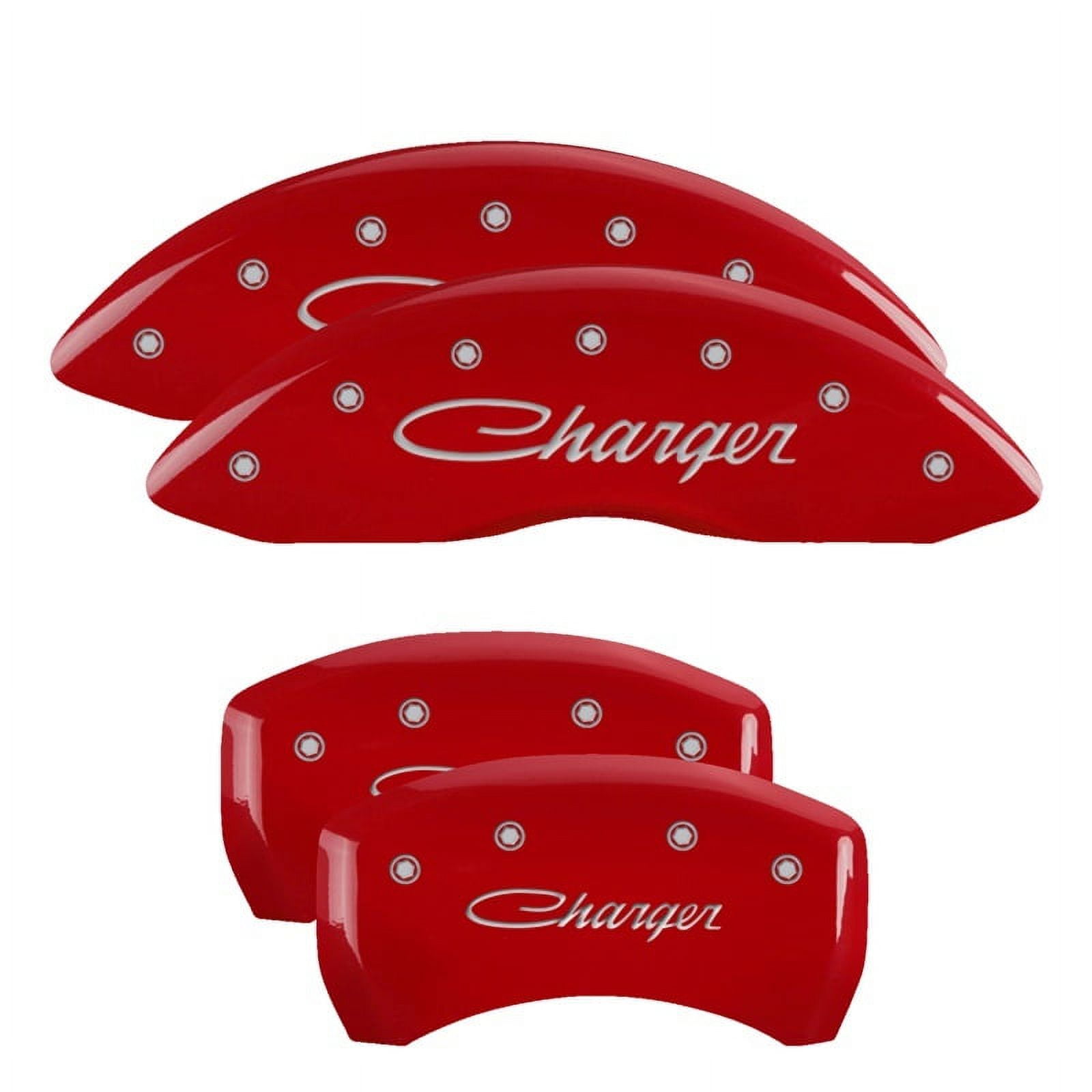 MGP 4 Caliper Covers Engraved Front & Rear Cursive/Challenger Red