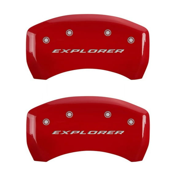 MGP 4 Caliper Covers Engraved Front & Rear Explorer Red finish silver ch Fits select: 2011-2019 FORD EXPLORER XLT