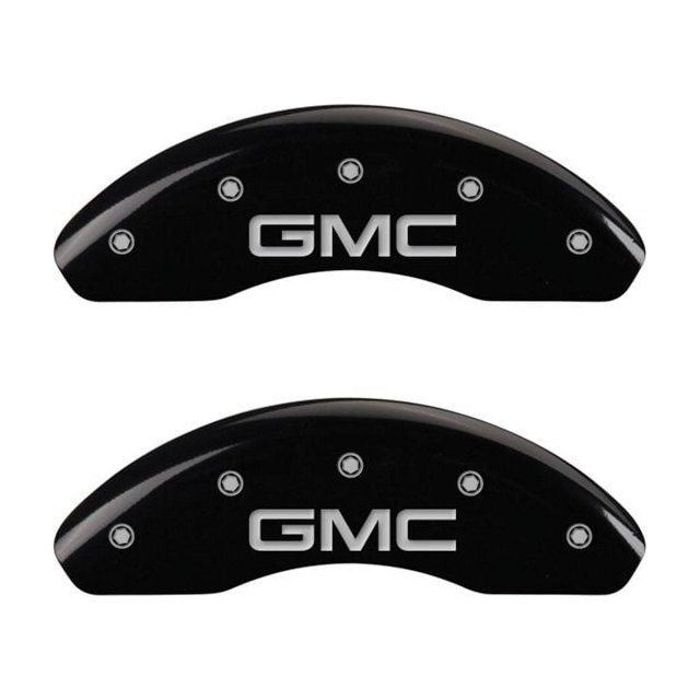 MGP 4 Caliper Covers Engraved Front & Rear GMC Black finish silver ch