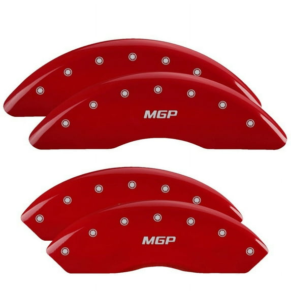MGP 4 Caliper Covers Engraved Front & Rear GMC Red finish silver ch Fits select: 2000-2001,2006 GMC NEW SIERRA K1500