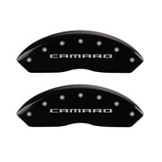MGP 4 Caliper Covers Engraved Front & Rear Gen 5/Camaro Black finish silver ch Fits select 2017 CHEVROLET CAMARO LS/LT, 2018 CHEVROLET CAMARO LT