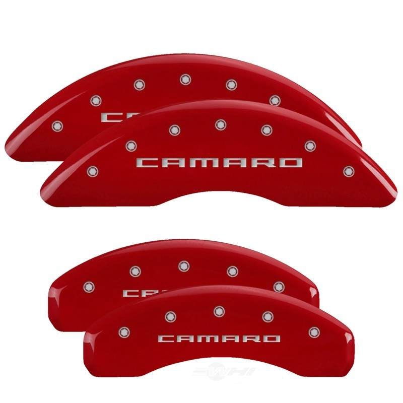 MGP 4 Caliper Covers Engraved Front & Rear Gen 5/Camaro Red finish silver ch Fits select: 2016-2019 CHEVROLET CAMARO SS