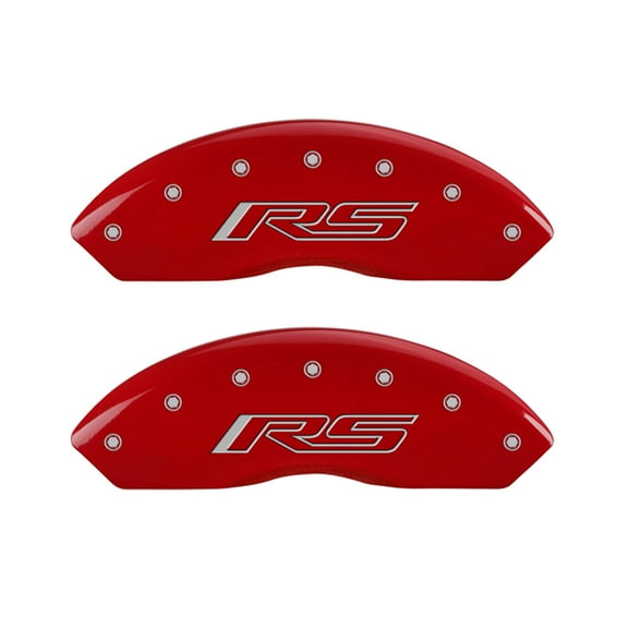 MGP 4 Caliper Covers Engraved Front & Rear Gen 5/RS Red finish silver ch Fits select: 2017 CHEVROLET CAMARO LS/LT, 2018 CHEVROLET CAMARO LT