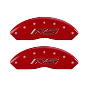 MGP 4 Caliper Covers Engraved Front & Rear Gen 5/RS Red finish silver ch Fits select 2017 CHEVROLET CAMARO LS/LT, 2018 CHEVROLET CAMARO LT