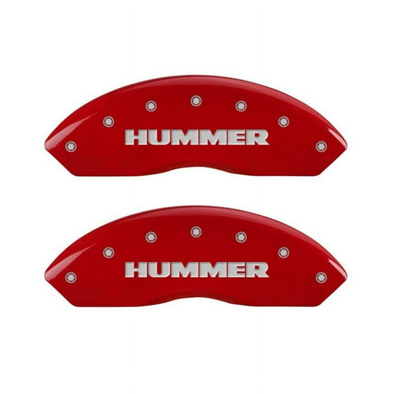 MGP 4 Caliper Covers Engraved Front & Rear Hummer Red finish silver ch Fits select: 2006-2009 HUMMER H3, 2009 HUMMER H3T