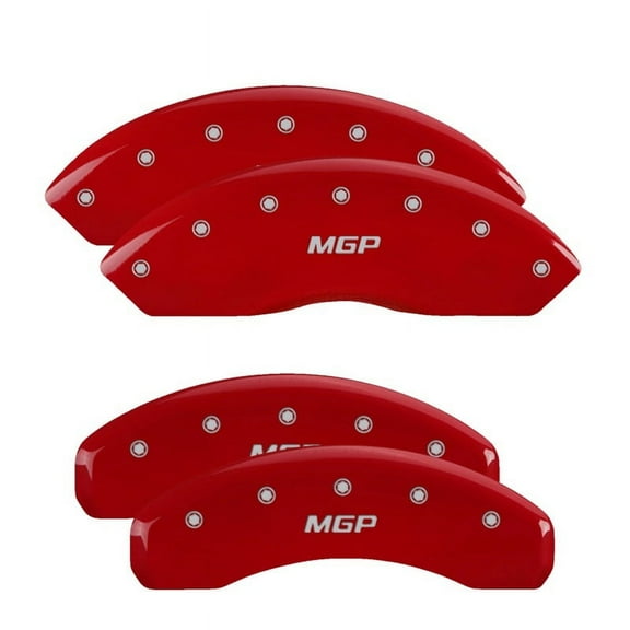 MGP 4 Caliper Covers Engraved Front & Rear Lightning Red finish silver ch Fits select: 1999-2003 FORD F150 SVT LIGHTNING, 2004 FORD F-150 HERITAGE SVT LIGHTNING