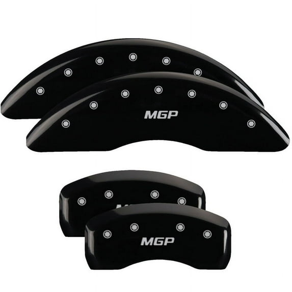 MGP 4 Caliper Covers Engraved Front & Rear MGP Black finish silver ch Fits select: 1997 TOYOTA SUPRA BASE/SPORT ROOF LIMITED, 1998 TOYOTA SUPRA BASE/SPORT ROOF BASE