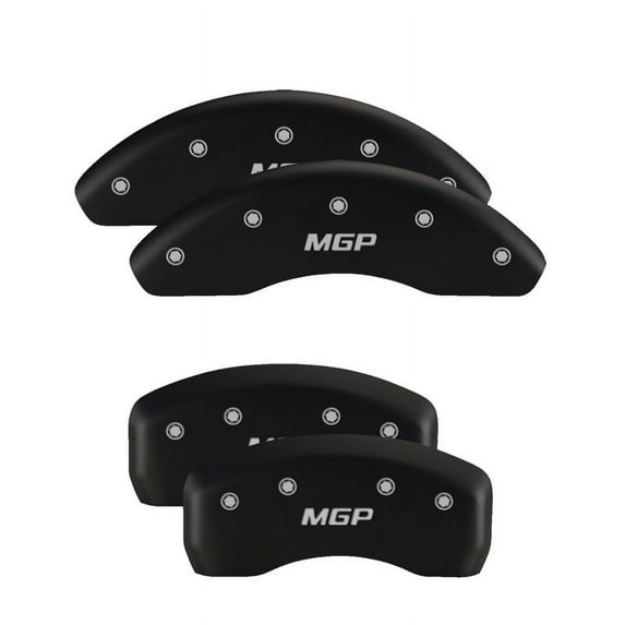 MGP 4 Caliper Covers Engraved Front & Rear MGP Matte Blk Finish Silver Characters 2018 Toyota Camry
