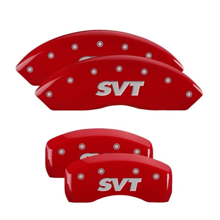 MGP 4 Caliper Covers Engraved Front & Rear MGP Red finish silver ch Fits select: 2003 FORD MUSTANG COBRA SVT, 1997 FORD MUSTANG COBRA