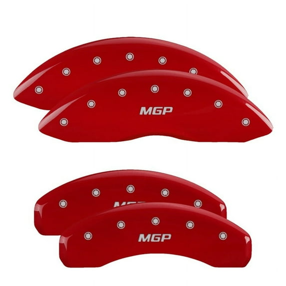 MGP 4 Caliper Covers Engraved Front & Rear MGP Red finish silver ch Fits select: 2004-2007 NISSAN TITAN XE/SE/LE, 2005-2007 NISSAN ARMADA SE/LE