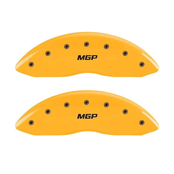 MGP 4 Caliper Covers Engraved Front & Rear MGP Yellow finish black ch Fits select: 2015-2016 CHEVROLET TAHOE C1500 LT, 2017 CHEVROLET TAHOE K1500 LT