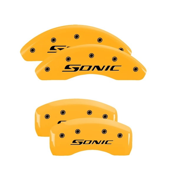 MGP 4 Caliper Covers Engraved Front & Rear MGP Yellow finish black ch Fits select: 2016-2019 CHEVROLET CAMARO SS
