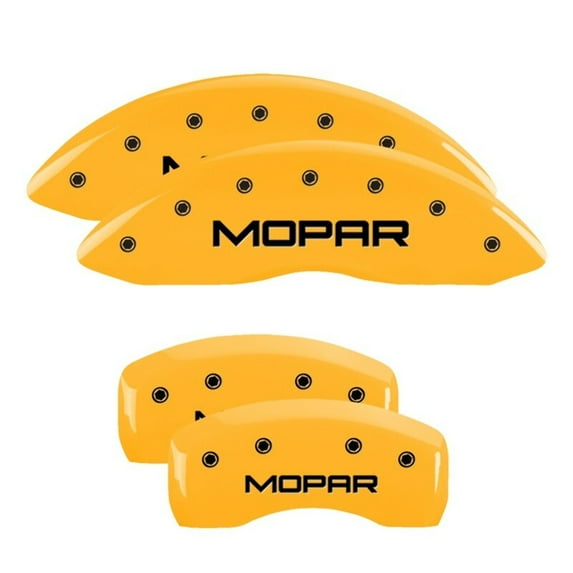 MGP 4 Caliper Covers Engraved Front & Rear MOPAR Yellow finish black ch Fits select: 2014-2016 JEEP PATRIOT SPORT, 2016 JEEP COMPASS LATITUDE