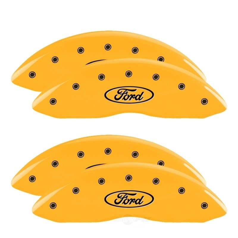 MGP 4 Caliper Covers Engraved Front & Rear Oval logo/Ford Yellow finish black ch Fits select: 2008-2012 FORD F250 SUPER DUTY, 2008 FORD F350 SRW SUPER DUTY