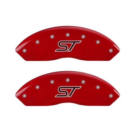 MGP 4 Caliper Covers Engraved Front & Rear ST Red finish silver ch Fits select: 2013-2018 FORD FOCUS ST