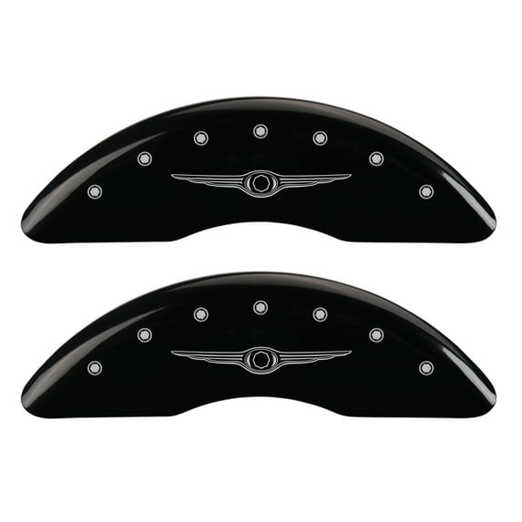 MGP 4 Caliper Covers Engraved Front & Rear Style 1/Chrysler Wing Black finish silver ch Fits select: 2005-2008 CHRYSLER PACIFICA TOURING, 2004 CHRYSLER PACIFICA