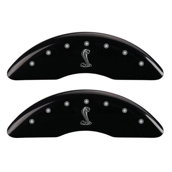 MGP 4 Caliper Covers Engraved Front & Rear Tiffany Snake Black finish silver ch Fits select: 2015-2018,2020 FORD MUSTANG GT