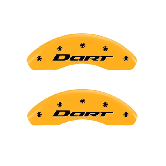 MGP 4 Caliper Covers Engraved Front & Rear With out stripes/Dart Yellow finish black ch Fits select: 2013-2016 DODGE DART SXT