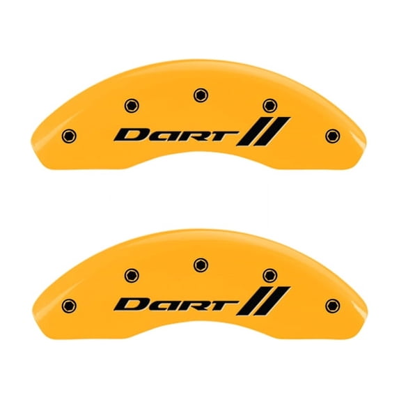 MGP 4 Caliper Covers Engraved Front & Rear With stripes/Dart Yellow finish black ch Fits select: 2013-2016 DODGE DART SXT