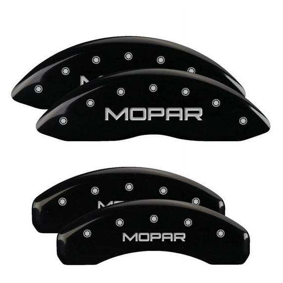 MGP 4 Caliper Covers Engraved Front & Rear With stripes/Dodge Black finish silver ch Fits select: 2007-2008,2011 DODGE NITRO SXT
