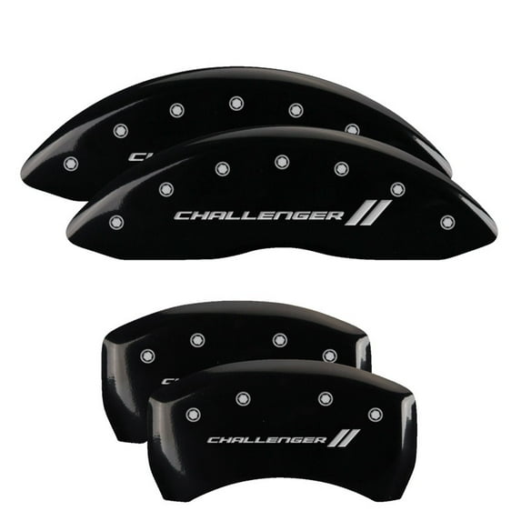 MGP 4 Caliper Covers Engraved Front & Rear With stripes/Dodge Black finish silver ch Fits select: 2010 DODGE CHARGER SXT, 2008-2009 DODGE CHARGER