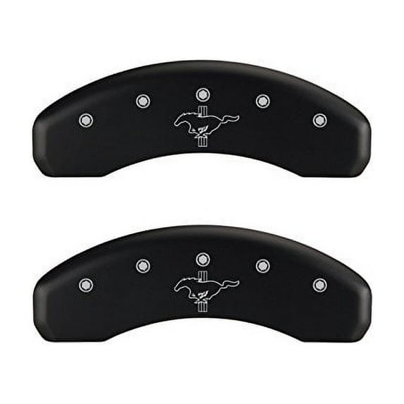 MGP 4 Caliper Covers Engrvd Front 2015/Mustang Engrvd Rear 2015/Bar & Pony Matte Blk fnsh slvr ch