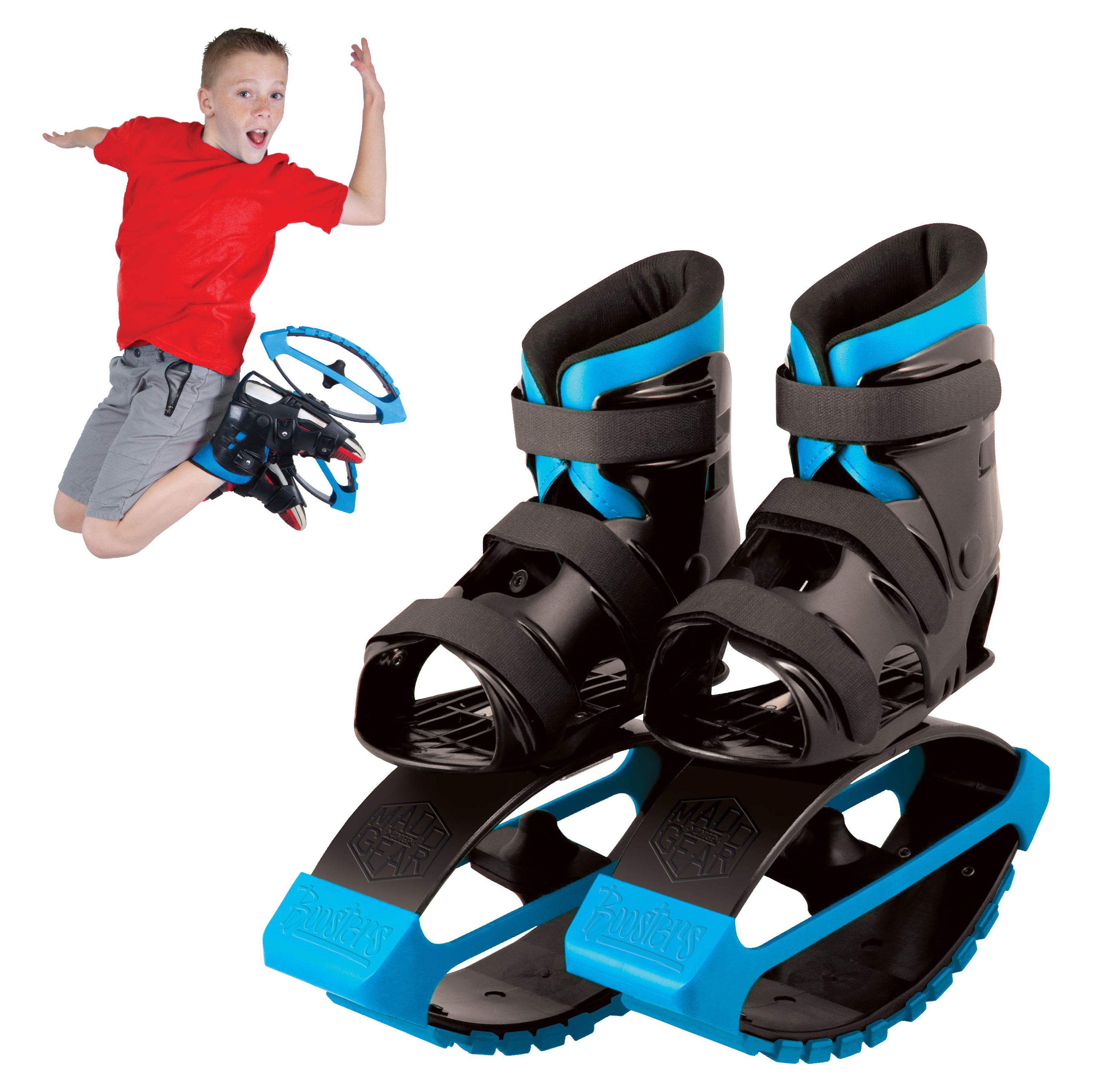 MGP Action Sports – BOOST BOOTS – Kids Jumping Shoes – Black Blue – Suites Boys & Girls Ages 5+ - Max User Weight 88lbs – 3 Year Manufacturer’s Warranty - image 1 of 9