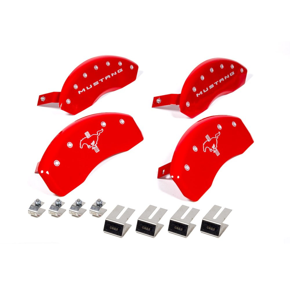 MGP Caliper Covers 10202SMB2RD Red Powder Coat Finish Engraved Front Mustang Rear Bar and Pony Caliper Cover, (Set of 4)