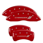 MGP Caliper Covers 12162SCH1RD Charger Script Logo - Red Powder Coat - Set of 4 Fits select 2016-2019 DODGE CHARGER SXT, 2012-2019 DODGE CHALLENGER SXT