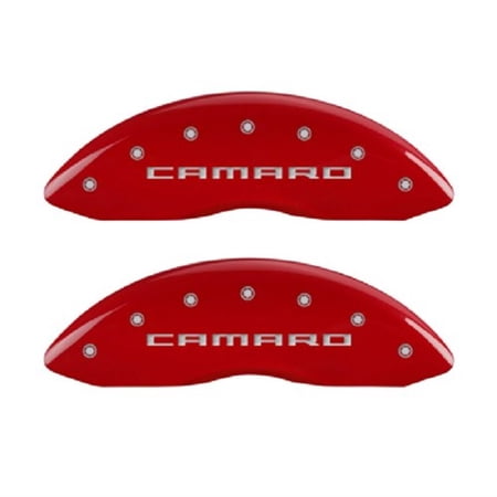 mgp caliper covers 14033sca5rd 2010-2015 chevrolet camaro lt/ls caliper cover with camaro engraving and red powder coat finish, (set of 4)