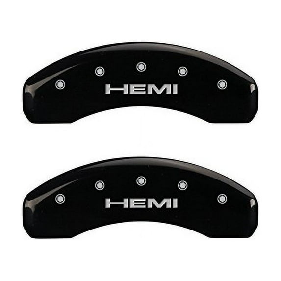 MGP Caliper Covers 42006SHEMBK 'Hemi' Engraved Caliper Cover with Black Powder Coat Finish and Silver Characters