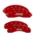 thumbnail image 1 of MGP Caliper Covers 42007SJEPRD Jeep Script Logo - Red Powder Coat - Set of 4 Fits select: 2015-2017 JEEP WRANGLER UNLIMITED SPORT, 2012 JEEP LIBERTY SPORT, 1 of 10