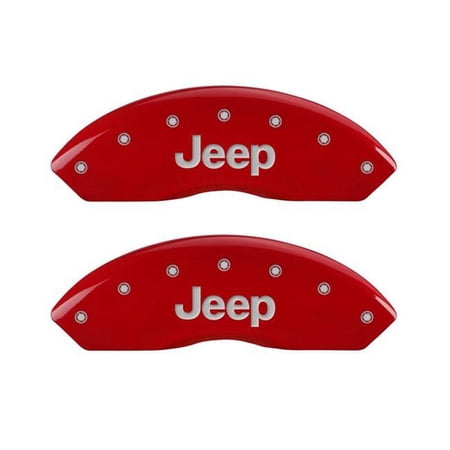 MGP Caliper Covers MGP42007SJEPRD Front & Rear Aluminum Jeep Script Logo Brake Caliper Cover for 2011-2016 Grand Cherokee, Red - Set of 4
