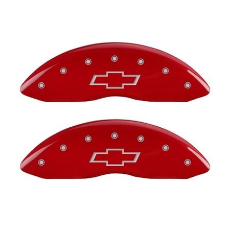 MGP Front set 2 Caliper Covers Engraved Front Bowtie Red finish silver ch Fits select: 2011-2012 CHEVROLET COLORADO LT, 2004-2010 CHEVROLET COLORADO