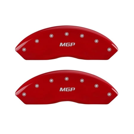 MGP Front set 2 Caliper Covers Engraved Front MGP Red finish silver ch Fits select: 2013 TOYOTA TACOMA DOUBLE CAB, 2014 TOYOTA TACOMA