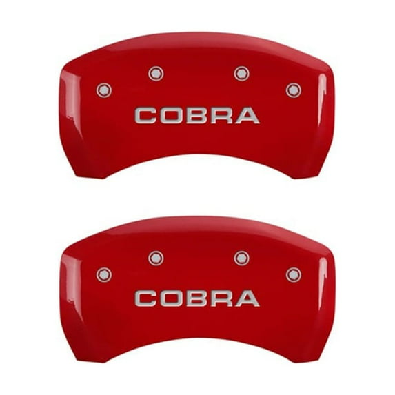 MGP Rear set 2 Caliper Covers Engraved Rear Cobra Red finish silver ch Fits select: 2005-2014 FORD MUSTANG GT