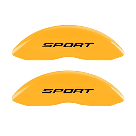 MGP Set of 4 Caliper Covers with Engraved Front and Rear (No Bolts/Sport 2015), Yellow Powder-Coat Finish and Black Characters
