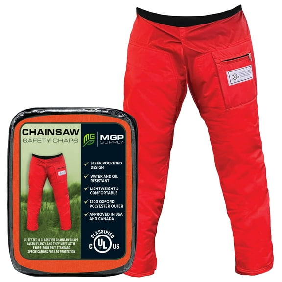 MGP SUPPLY Chainsaw Safety Chaps- Heavy Duty Chainsaw Chaps for Men and Women | Orange Apron Style Safety Pants | Adjustable Waist | Water/Oil Resistant
