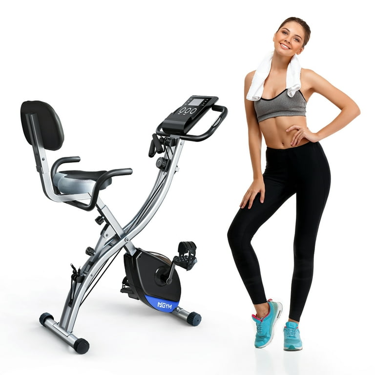 MGYM Folding Exercise Bike Magnetic Resistance 3 in 1 Upright Recumbent Stationary Fitness Bikes 300lb Capacity with Back Support Arm Workout Band