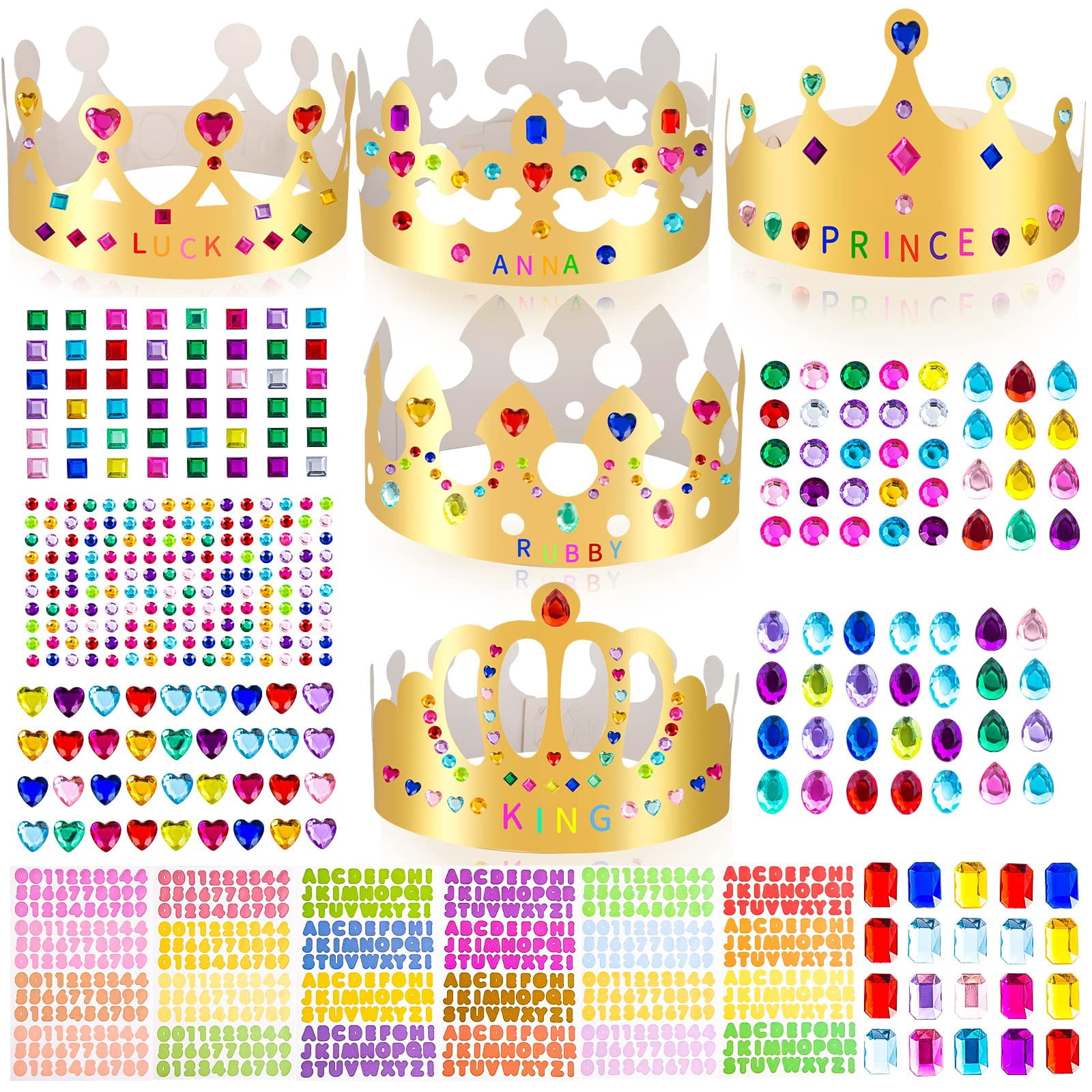 MGZTTHW Gold Paper Crown KEF16 Set for Kids, DIY Crown Kit with Jewels ...