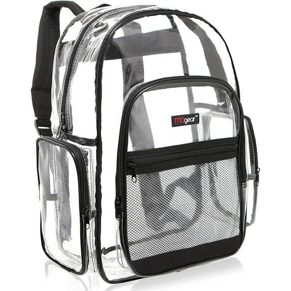 MGgear Clear Transparent PVC 16-Inch School Backpack with Black Trim