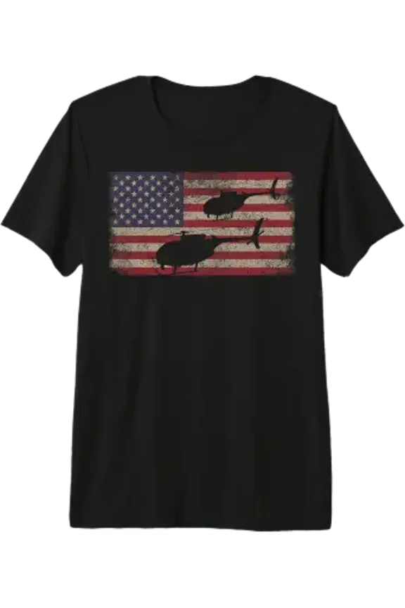 MH-6 Little Bird Helicopter American USA Flag Tri-blend T-Shirt