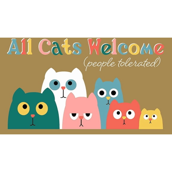 Mohawk Home All Cats Welcome (People Tolerated) All Weather Low Pile Indoor/Outdoor Non-Slip Doormat, Tan, 18" x 30"