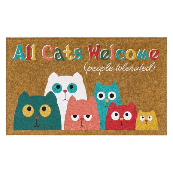 Mohawk Home All Cats Welcome (People Tolerated) All Weather Low Pile Indoor/Outdoor Non-Slip Doormat, Tan, 18" x 30"